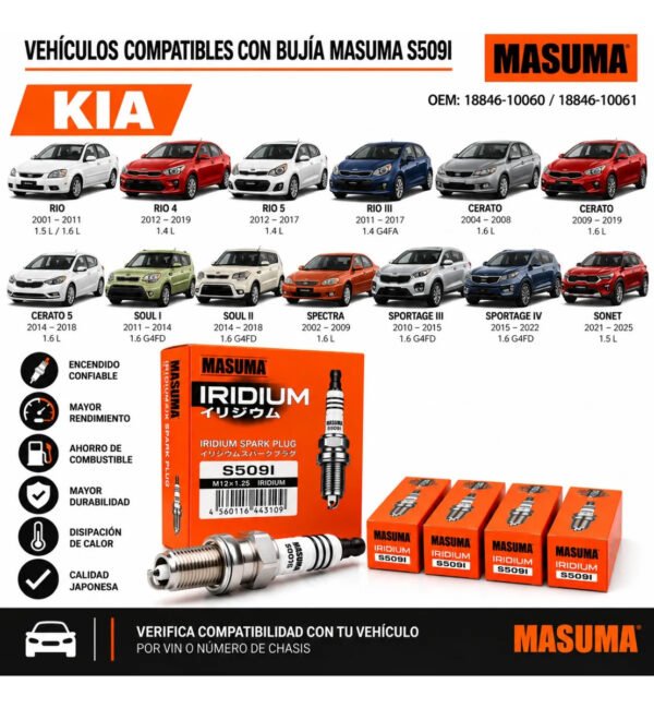 Bujías Iridio Masuma Pack 4 Para Chery Cowin 1.5L 2012–2016