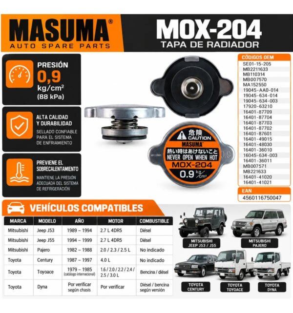 Tapa de Radiador Masuma Para Toyota Century 4.0L 1987-1997