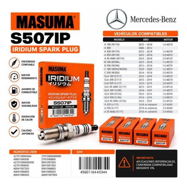 Bujías Iridio Masuma Pack 4 Para Mercedes-Benz A200 2006-2012