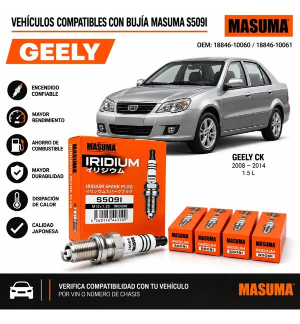 Bujías Iridio Masuma Pack 4 Para Chery Cowin 1.5L 2012–2016
