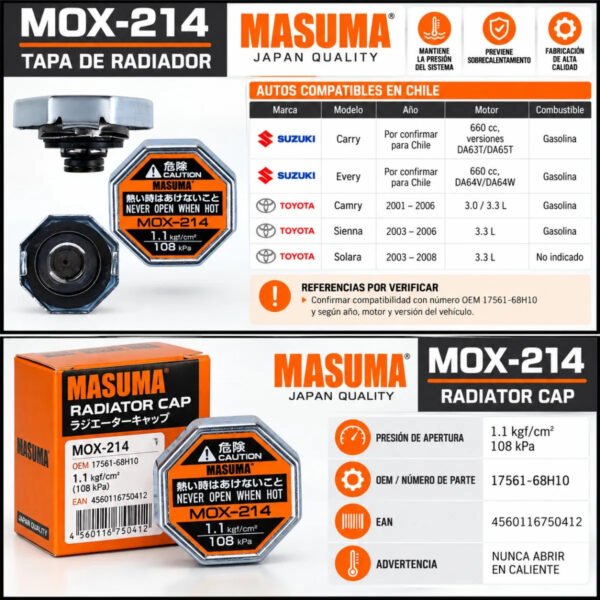 Tapa de Radiador Masuma Para Toyota Solara 3.3L 2003-2008