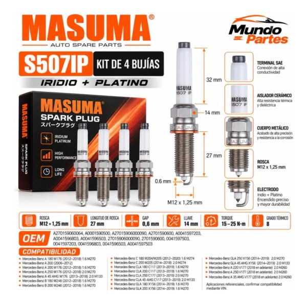Bujías Iridio Masuma Pack 4 Para Mercedes-Benz A200 2006-2012